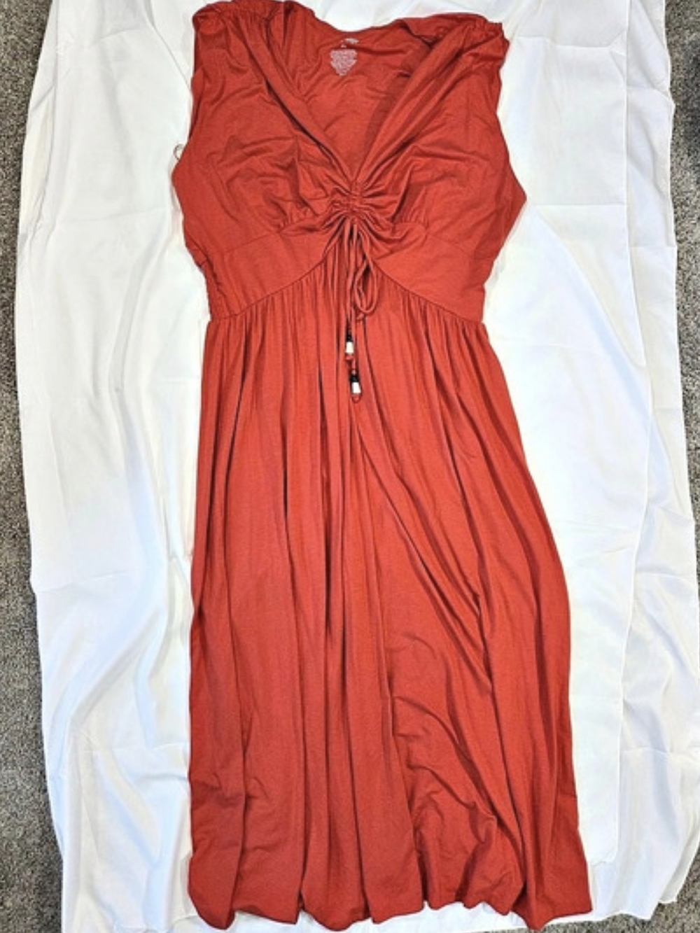 Ruched Summer Dress with Bead Drawstring Tie